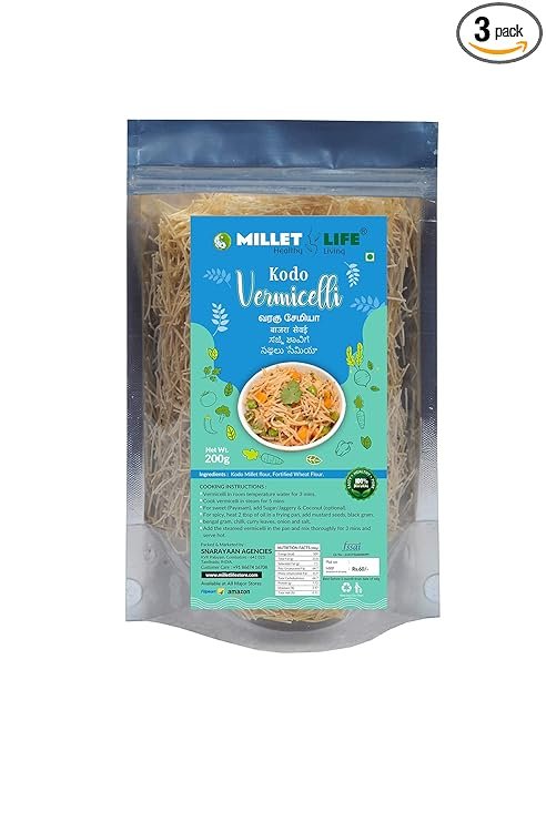 Millet Life kodo Millet Vermicelli 600g (3 * 200g) Pack of 3 Taste and Nutritious Millet Vermicelli 600g