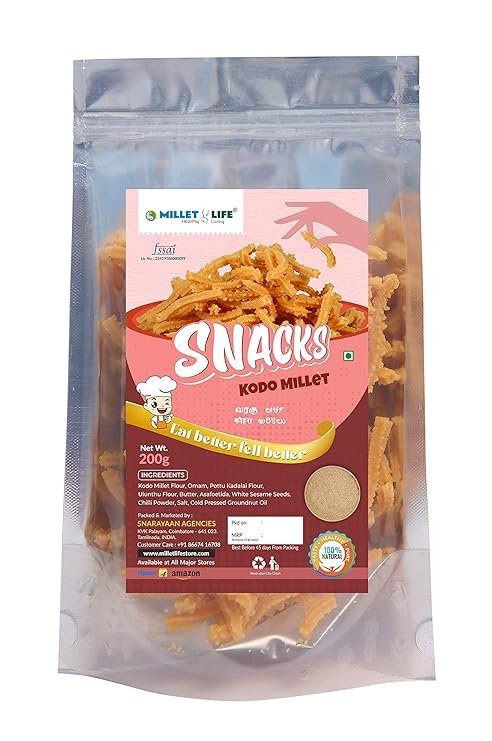 Millet Life Kodo Millet Snacks 600g (3 * 200g) Tasty and Nutritious Chakli/Murukku